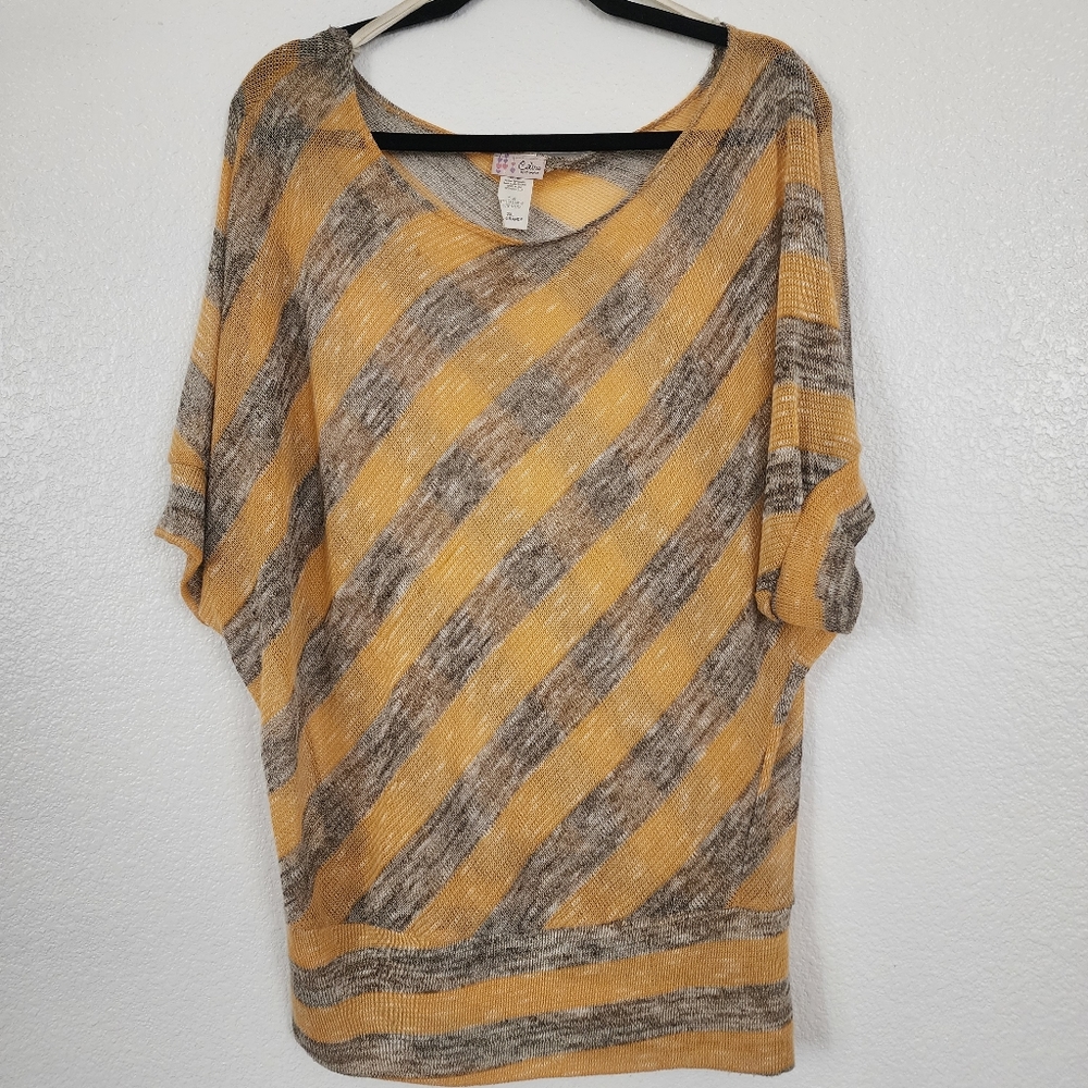 Celine by Champion yellow& grey sheer knit top sz 2XL